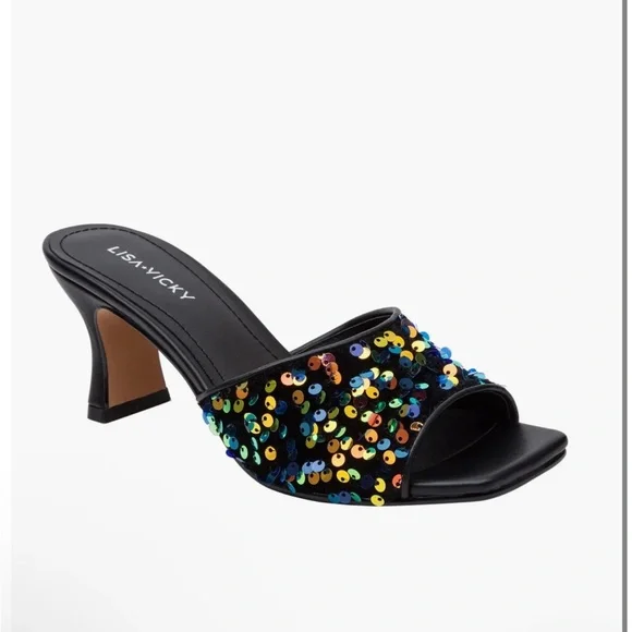Nordstrom Lisa Vicky "Pretty" slide on sandal, multicolor sequin size 7 NIB - Picture 5 of 5